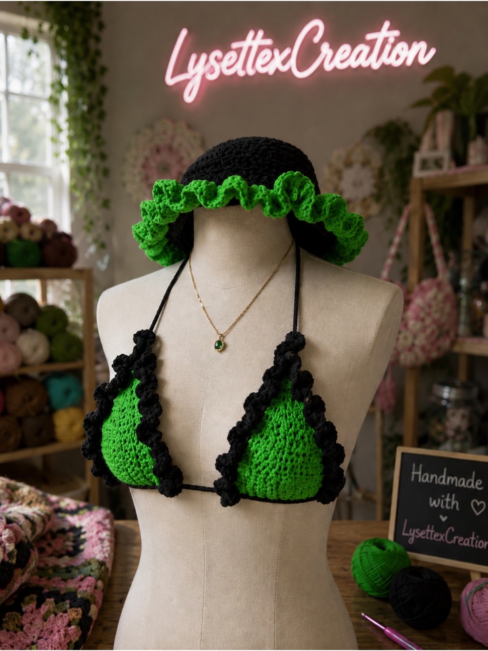 Handmade Green & Black Crochet set